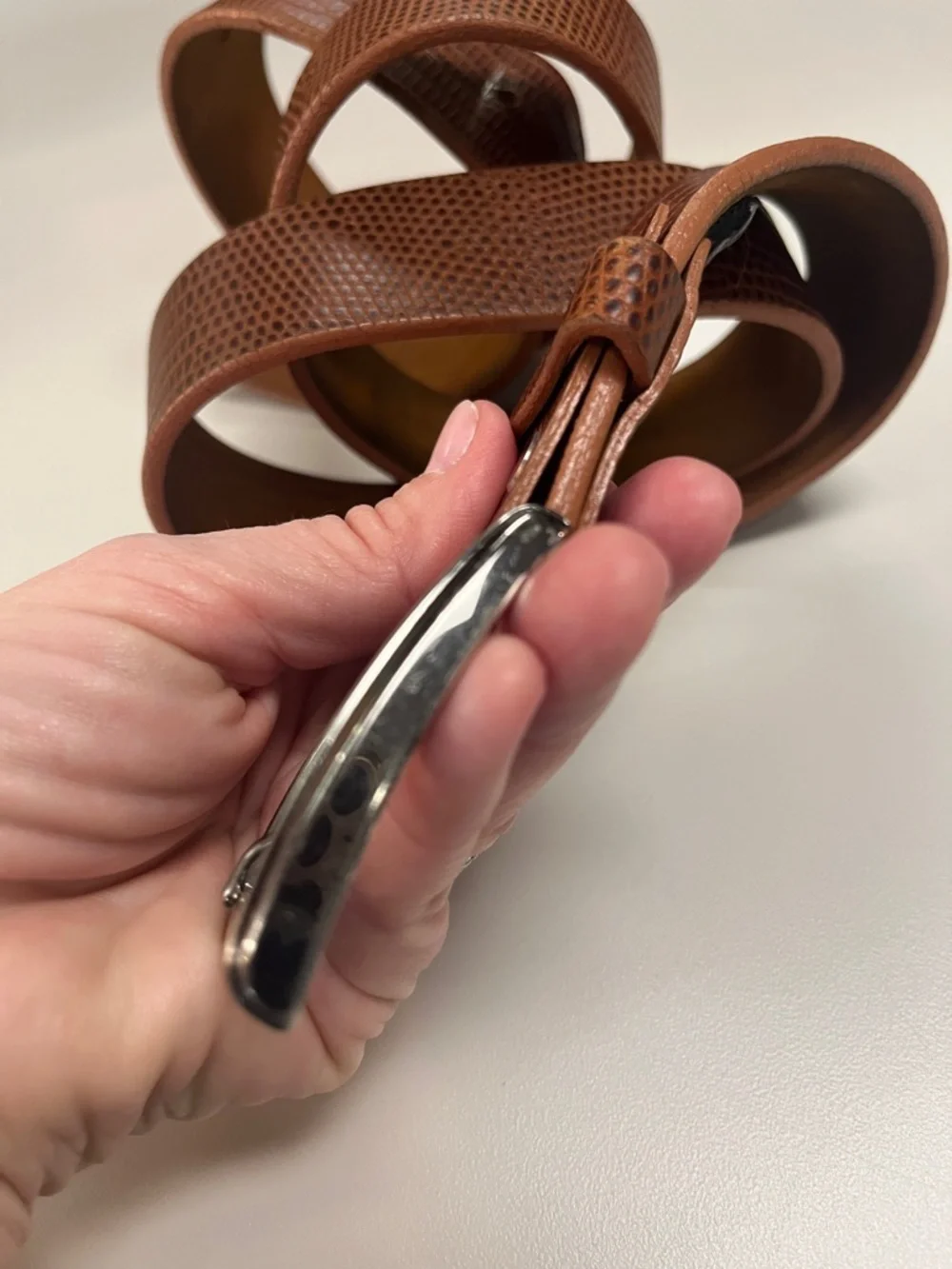Remo Tulliani Textured Brown Leather Belt with Silver Buckle
